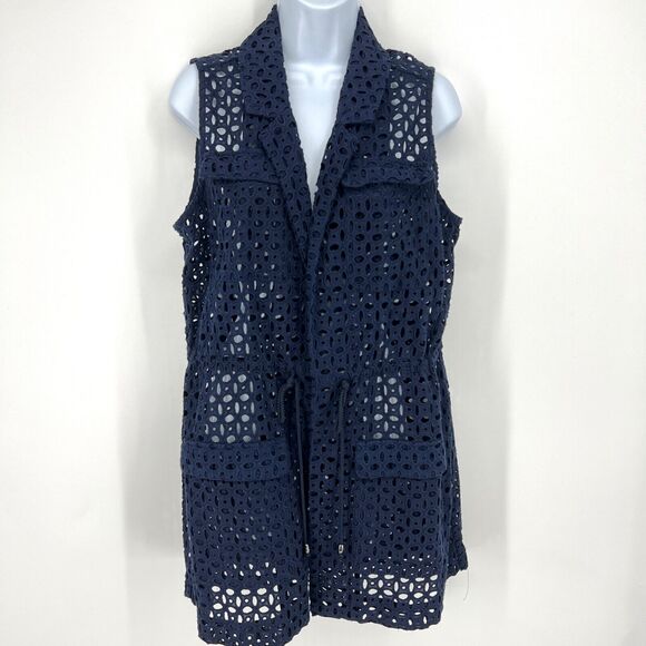 Chico's Navy Eyelet Swim Cover-Up Chico's Size 1 M (8) - Picture 1 of 8